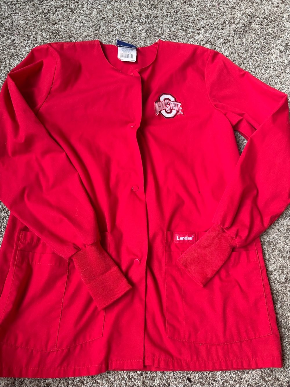 Landau Red Medical Scrub Jacket with Logo Patch